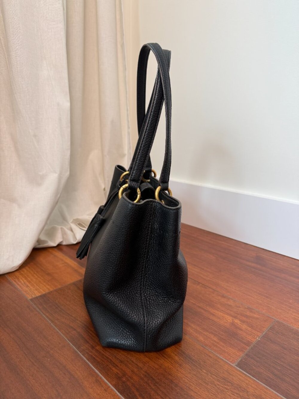 Tory Burch Black Pebbled Leather Shoulder Bag McGraw Triple Compartment Tote - Picture 3 of 8